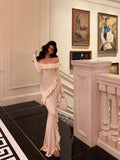 Niulatu Mermaid Off The Shoulder White Long Sleeves Ankle Length Ruffle Prom Dresses Birthday Outfits SD626