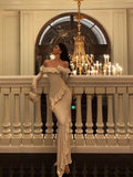 Niulatu Mermaid Off The Shoulder White Long Sleeves Ankle Length Ruffle Prom Dresses Birthday Outfits SD626