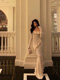 Niulatu Mermaid Off The Shoulder White Long Sleeves Ankle Length Ruffle Prom Dresses Birthday Outfits SD626
