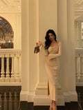Niulatu Sheath Square Neckline Long Sleeves Date Night Dress Prom Dresses Birthday Outfits SD628