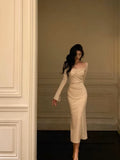 Niulatu Sheath Square Neckline Long Sleeves Date Night Dress Prom Dresses Birthday Outfits SD628