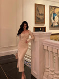 Niulatu Sheath Square Neckline Long Sleeves Date Night Dress Prom Dresses Birthday Outfits SD628