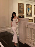 Niulatu Mermaid Straps White Sleeveless Date Night Dress Prom Dresses Birthday Outfits SD629