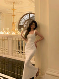 Niulatu Mermaid Straps White Sleeveless Date Night Dress Prom Dresses Birthday Outfits SD629