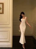 Niulatu Mermaid Straps White Sleeveless Date Night Dress Prom Dresses Birthday Outfits SD629