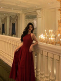 Niulatu A Line Boat Neckline Sleeveless Burgundy Ankle Length Prom Dresses Birthday Outfits SD632