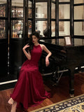 Niulatu A Line Boat Neckline Sleeveless Burgundy Ankle Length Prom Dresses Birthday Outfits SD632