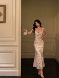Niulatu Sheath Straps Neckline Sleeveless Floral Ankle Length Prom Dresses Birthday Outfits SD633