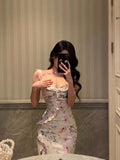 Niulatu Sheath Straps Neckline Sleeveless Floral Ankle Length Prom Dresses Birthday Outfits SD633