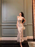 Niulatu Sheath Straps Neckline Sleeveless Floral Ankle Length Prom Dresses Birthday Outfits SD633
