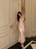 Niulatu Sheath Straps Neckline Sleeveless Floral Ankle Length Prom Dresses Birthday Outfits SD633
