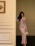 Niulatu Sheath Long Sleeves Lilac Tea Length Prom Dresses Birthday Outfits SD635