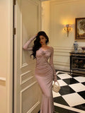 Niulatu Sheath Long Sleeves Lilac Tea Length Prom Dresses Birthday Outfits SD635
