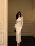 Niulatu Mermaid Halter Long Sleeves Date Night Dress White Prom Dresses Birthday Outfits SD637