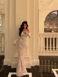 Niulatu Mermaid Off The Shoulder Long Sleeves Date Night Dress White Prom Dresses Birthday Outfits SD639