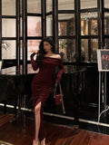 Niulatu Mermaid Off The Shoulder Long Sleeves Date Night Dress Burgundy Prom Dresses Birthday Outfits SD645