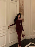 Niulatu Mermaid Off The Shoulder Long Sleeves Date Night Dress Burgundy Prom Dresses Birthday Outfits SD645