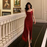 Niulatu Sheath Spaghetti Straps Sleeveless Red Ankle Length Prom Dresses Birthday Outfits SD648