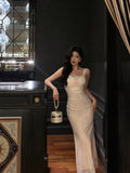 Niulatu Sheath Straps Neckline Sleeveless White Lace Ankle Length Prom Dresses Birthday Outfits SD649
