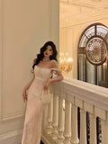 Niulatu Sheath Straps Neckline Sleeveless White Lace Ankle Length Prom Dresses Birthday Outfits SD649