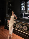 Niulatu Sheath Straps Neckline Sleeveless White Lace Ankle Length Prom Dresses Birthday Outfits SD649