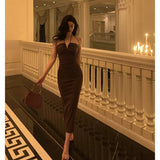 Niulatu Sheath Spaghetti Straps Sleeveless Brown Ankle Length Prom Dresses Birthday Outfits SD650