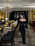 Niulatu Mermaid Off The Shoulder Long Sleeves Date Night Dress Black Prom Dresses Birthday Outfits SD652