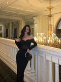 Niulatu Mermaid Off The Shoulder Long Sleeves Date Night Dress Black Prom Dresses Birthday Outfits SD652
