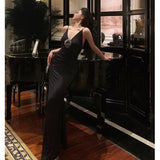 Niulatu Sheath Spaghetti Straps Sleeveless Black Prom Dresses Birthday Outfits With Flower SD653
