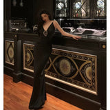 Niulatu Sheath Spaghetti Straps Sleeveless Black Prom Dresses Birthday Outfits With Flower SD653
