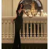 Niulatu Sheath Spaghetti Straps Sleeveless Black Prom Dresses Birthday Outfits With Flower SD653