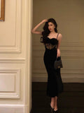 Niulatu Sheath Spaghetti Straps Sleeveless Black Velvet Prom Dresses Birthday Outfits SD654