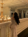 Niulatu Sheath Square Neckline Long Sleeves Date Night Dress White Lace Prom Dresses Birthday Outfits SD656