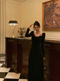 Niulatu A line Straps Long Sleeves Black Velvet Prom Dresses Birthday Outfits SD658