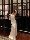 Niulatu Sheath Sweetheart Chiffon Sleeveless Date Night Dress White Chiffon Prom Dresses Birthday Outfits SD659