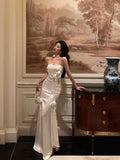 Niulatu Sheath Sweetheart Chiffon Sleeveless Date Night Dress White Chiffon Prom Dresses Birthday Outfits SD659