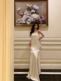Niulatu Sheath Sweetheart Chiffon Sleeveless Date Night Dress White Chiffon Prom Dresses Birthday Outfits SD659