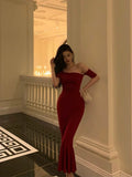 Niulatu Sheath Off The Shoulder Short Sleeves Date Night Dress Red Prom Dresses Birthday Outfits SD660