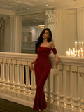 Niulatu Sheath Off The Shoulder Short Sleeves Date Night Dress Red Prom Dresses Birthday Outfits SD660