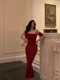 Niulatu Sheath Off The Shoulder Short Sleeves Date Night Dress Red Prom Dresses Birthday Outfits SD660