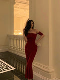 Niulatu Sheath Off The Shoulder Short Sleeves Date Night Dress Red Prom Dresses Birthday Outfits SD660