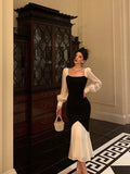 Niulatu Sheath Square Neckline Long Sleeves Black Prom Dresses Birthday Outfits With Ruffle SD663