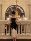 Niulatu Sheath Square Neckline Long Sleeves Black Prom Dresses Birthday Outfits With Ruffle SD663