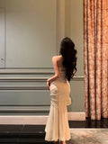 Niulatu Sheath Spaghetti Straps Sleeveless White Floral Prom Dresses Birthday Outfits With Flower SD664