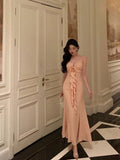 Niulatu Sheath Spaghetti Straps Pink Chiffon Date Night Dress Prom Dresses Birthday Outfits SD665