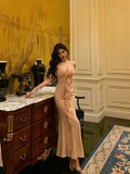 Niulatu Sheath Spaghetti Straps Pink Chiffon Date Night Dress Prom Dresses Birthday Outfits SD665
