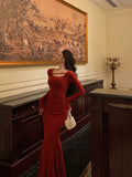 Niulatu Mermaid Jewel Neckline Long Sleeves Date Night Dress Red Prom Dresses Birthday Outfits SD667