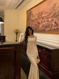 Niulatu Mermaid Jewel Neckline Long Sleeves Date Night Dress White Prom Dresses Birthday Outfits SD668