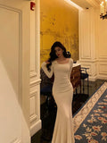Niulatu Mermaid Jewel Neckline Long Sleeves Date Night Dress White Prom Dresses Birthday Outfits SD668