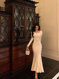 Niulatu Mermaid Jewel Neckline Long Sleeves Date Night Dress White Prom Dresses Birthday Outfits SD668